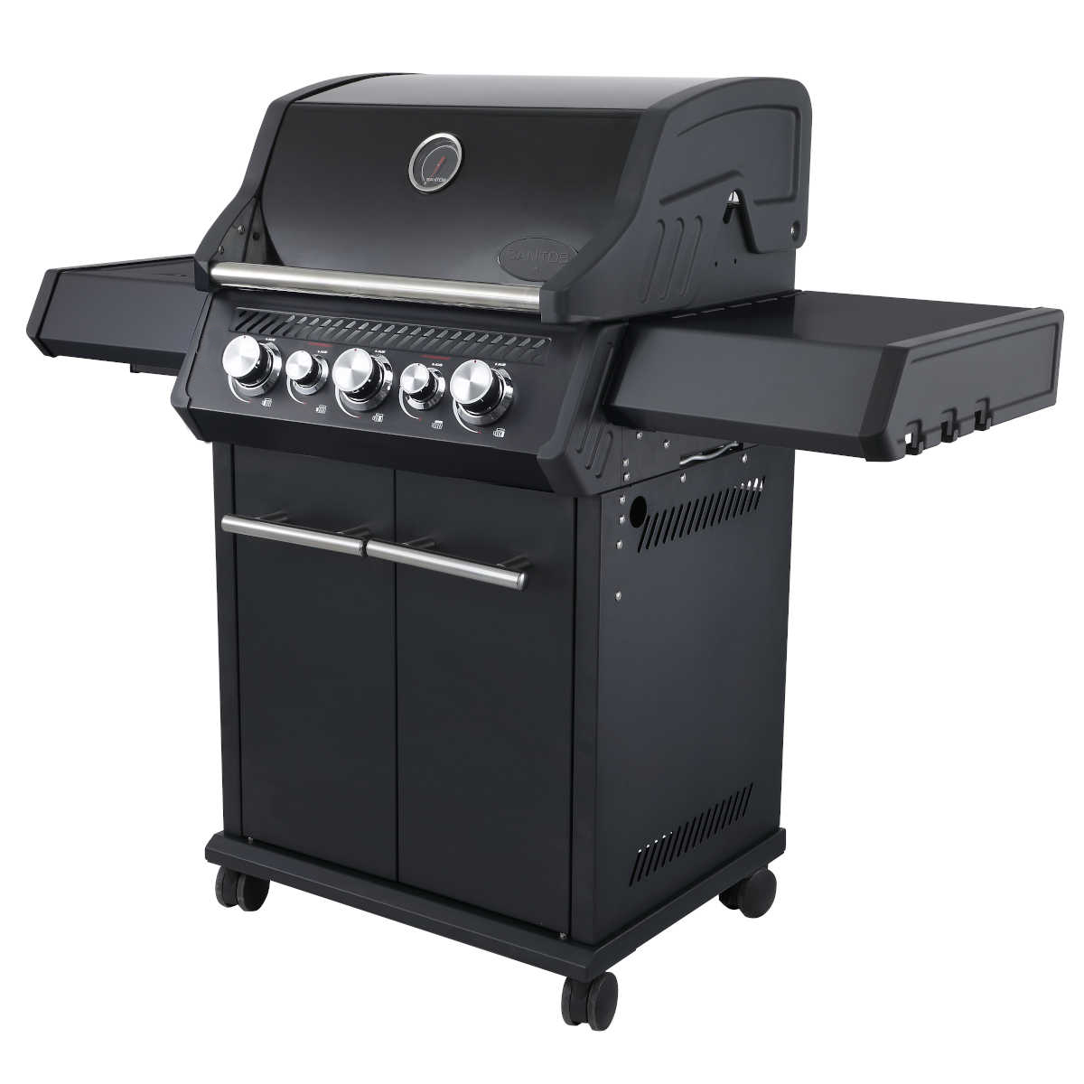 SANTOS Gasgrill S-318 | Seiten- & Heckbrenner, All Black inkl. Drehspieß, Rostheber & Silikonablage